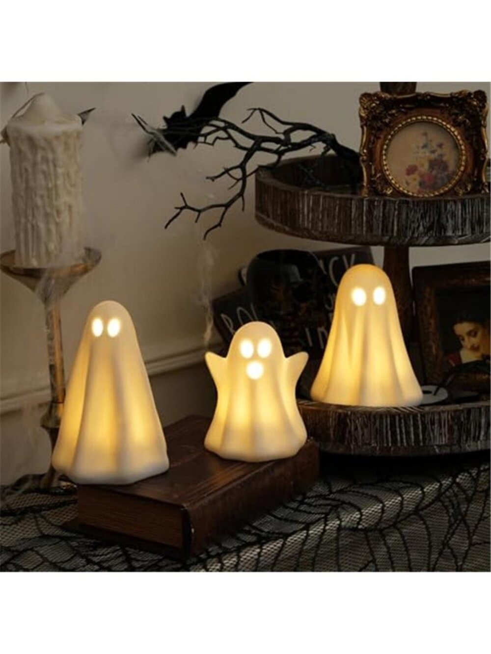 Light Up Ghost Halloween Decor, Ceramic Halloween Ghost Decorations Indoor
